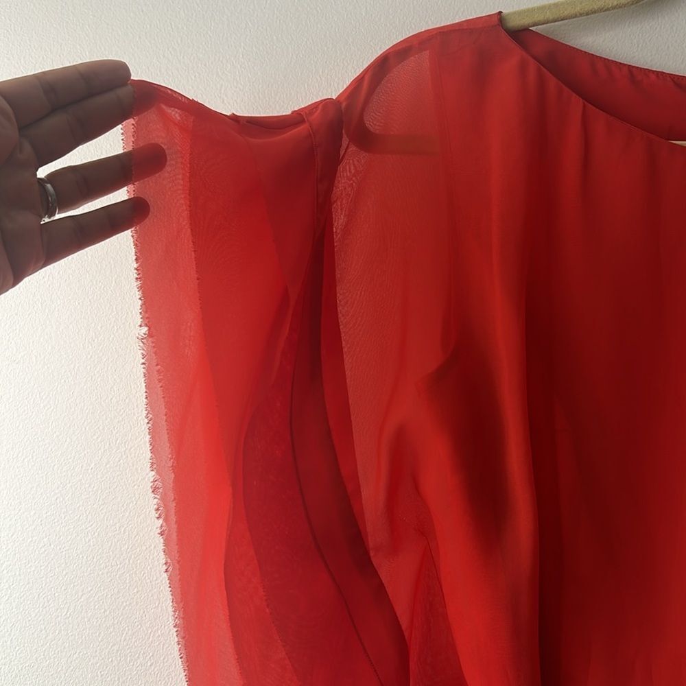 Vince Camuto Red One-Shoulder Chiffon Dress Sz 14 Ruffle Tie Classy Date Night - Picture 3 of 10